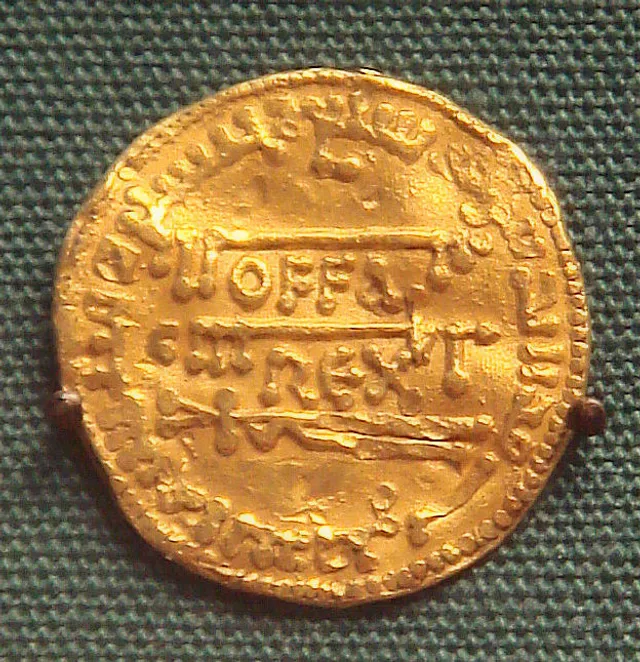 Gold imitation dinar of King Offa of Mercia, copying an Abbasid dinar of 773-774
